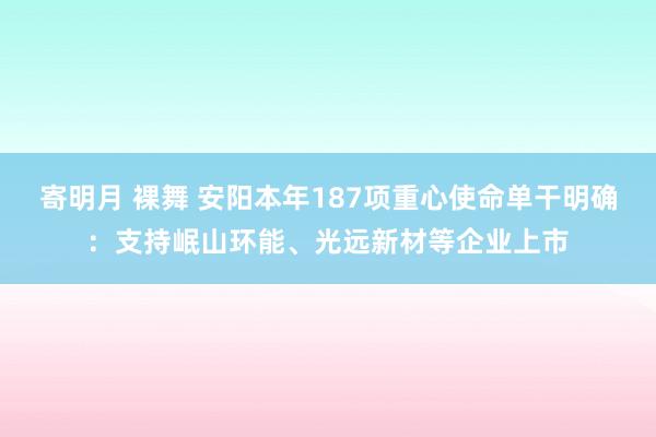 寄明月 裸舞 安阳本年187项重心使命单干明确：支持岷山环能、光远新材等企业上市